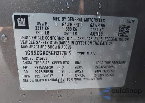 2016 Chevrolet Suburban Ls z USA, uszkodzony, nr VIN 1GNSCGKC5GR377985